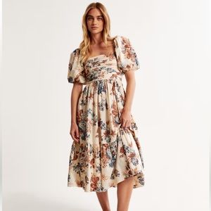 Abercrombie and Fitch Emerson Poplin Puff Sleeve MIDI Dress